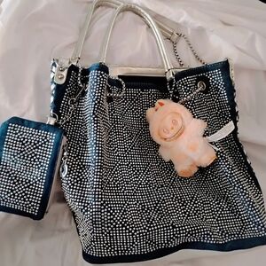 Silver and Blue Studded Women's Bag